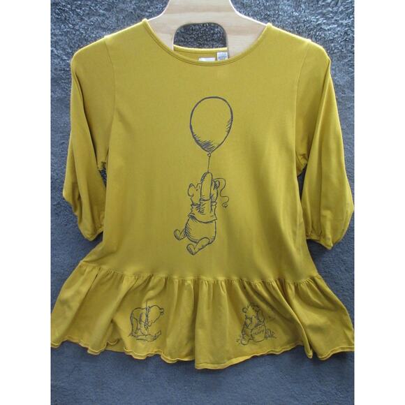 Disney WINNIE THE POOH Golden Yellow Knit Drop Waist Dress Ruffle Hem Size 3X - Picture 1 of 16